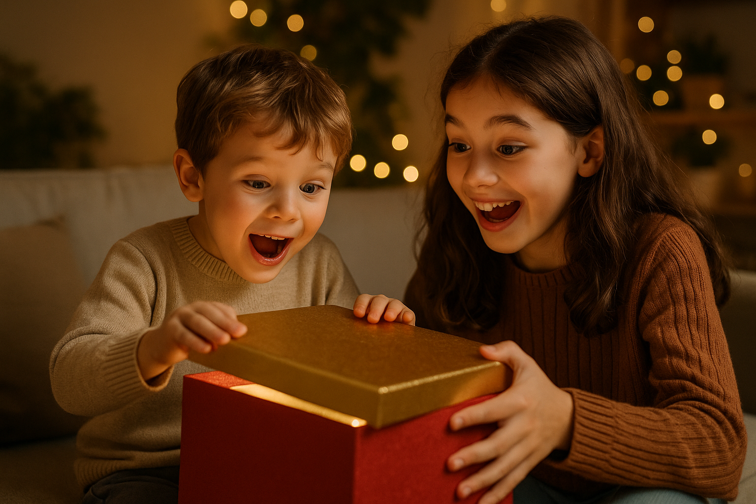 Kind öffnet Geburtstagsgeschenk – Freude durch gut koordinierte Wunschliste