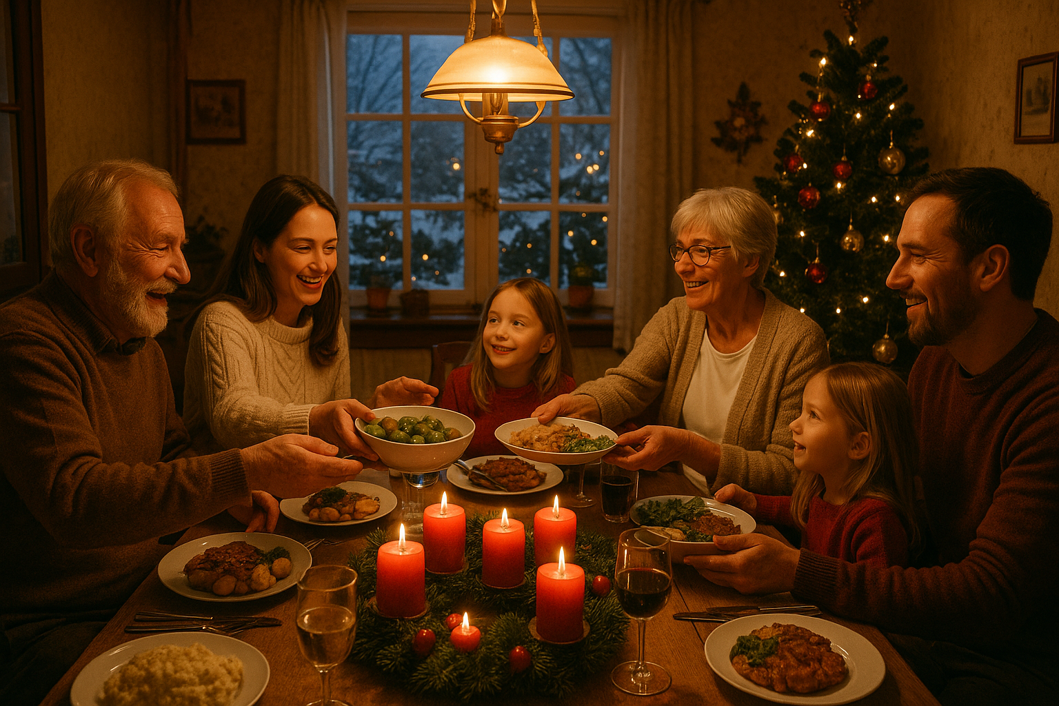 Familie plant gemeinsam Weihnachtsgeschenke am Tisch mit Wunschliste