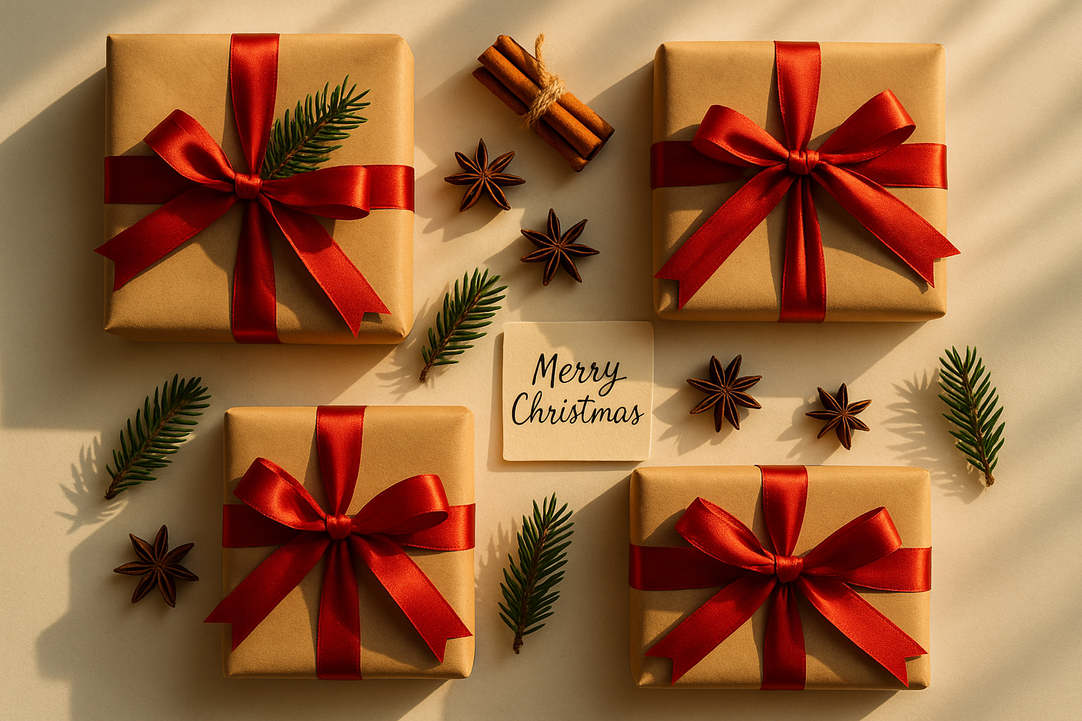 Weihnachtliche Wunschliste – Geschenke, Tannenzweige und Smartphone Flatlay