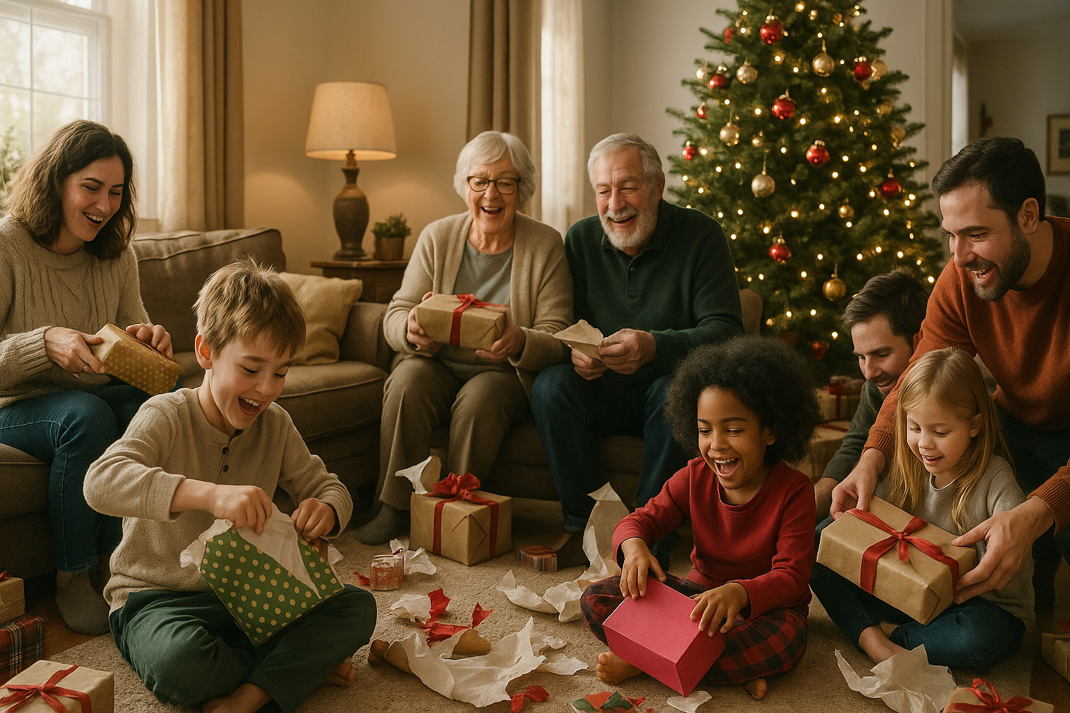 Familie plant gemeinsam Weihnachtsgeschenke