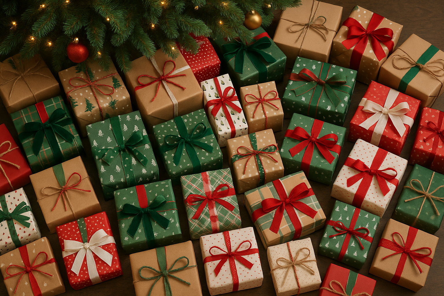 Stapel von Weihnachtsgeschenken für die ganze Familie
