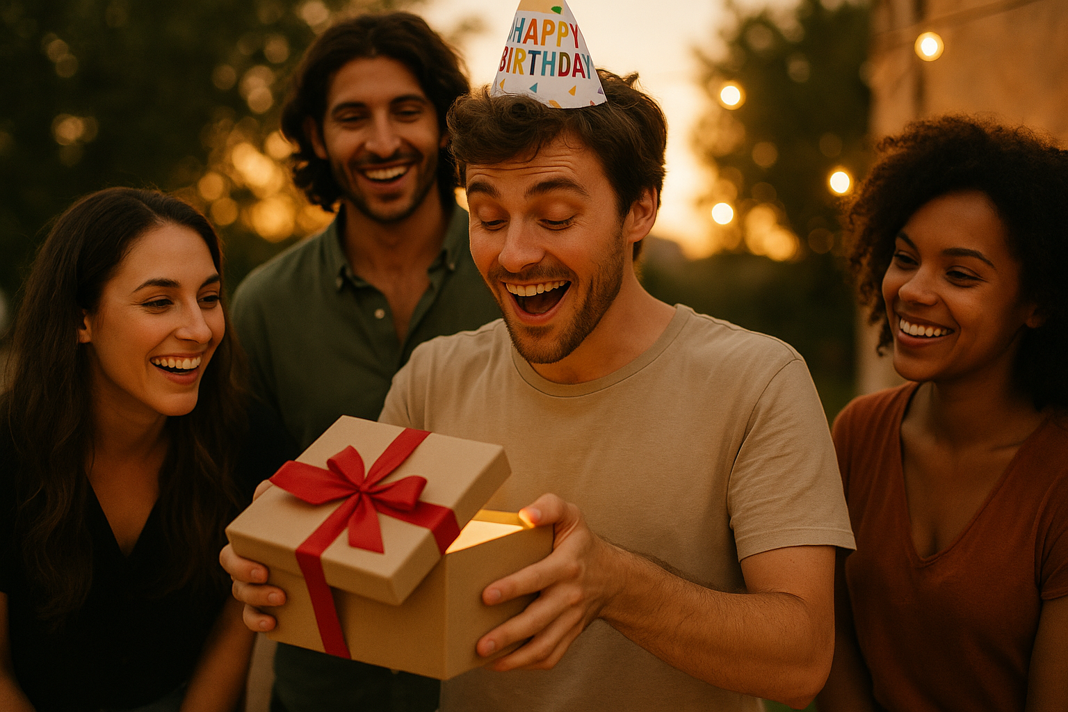 Freudiges Öffnen eines gut gewählten Geburtstagsgeschenks