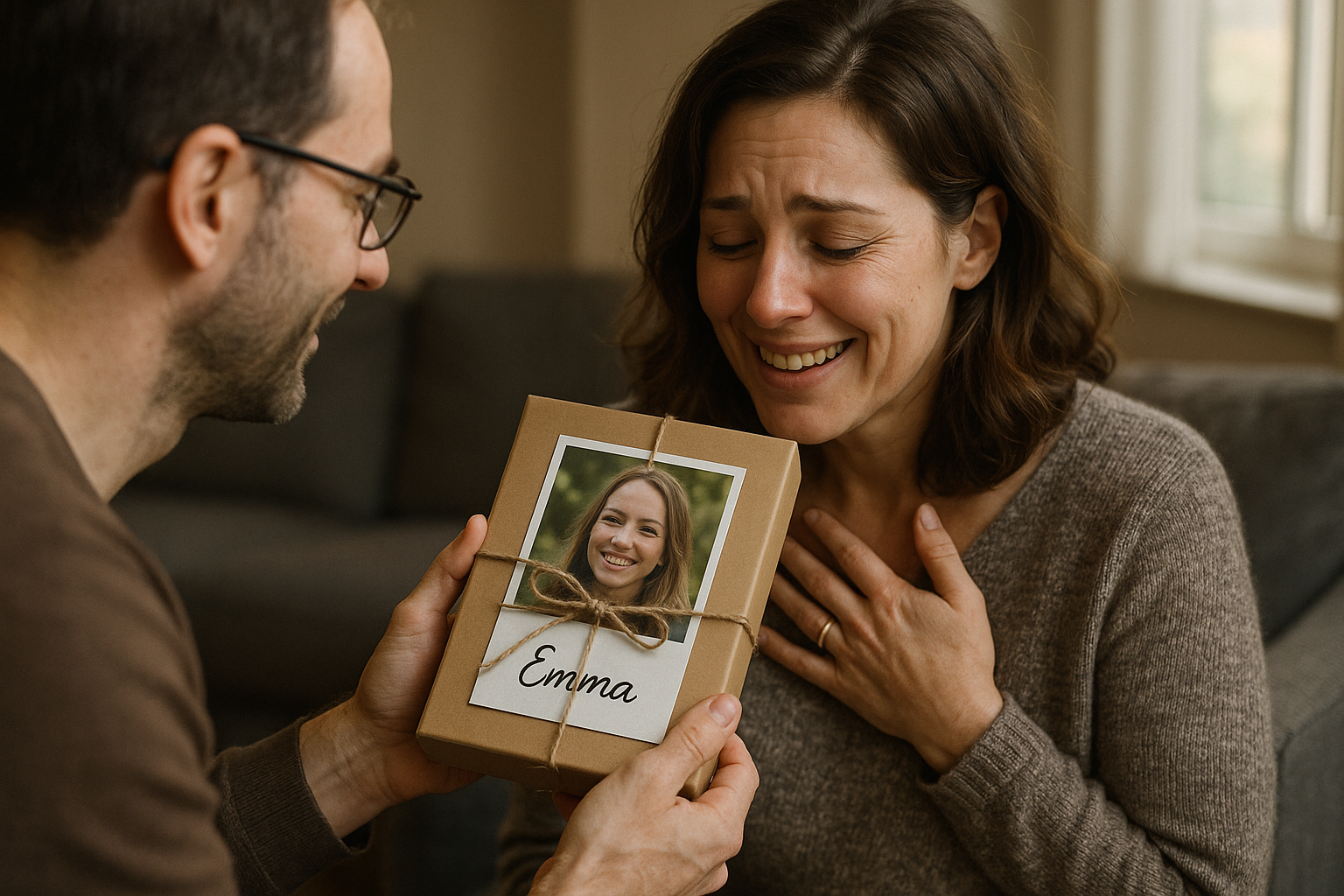 Persönliches Geschenk wird überreicht – aufrichtige Freude