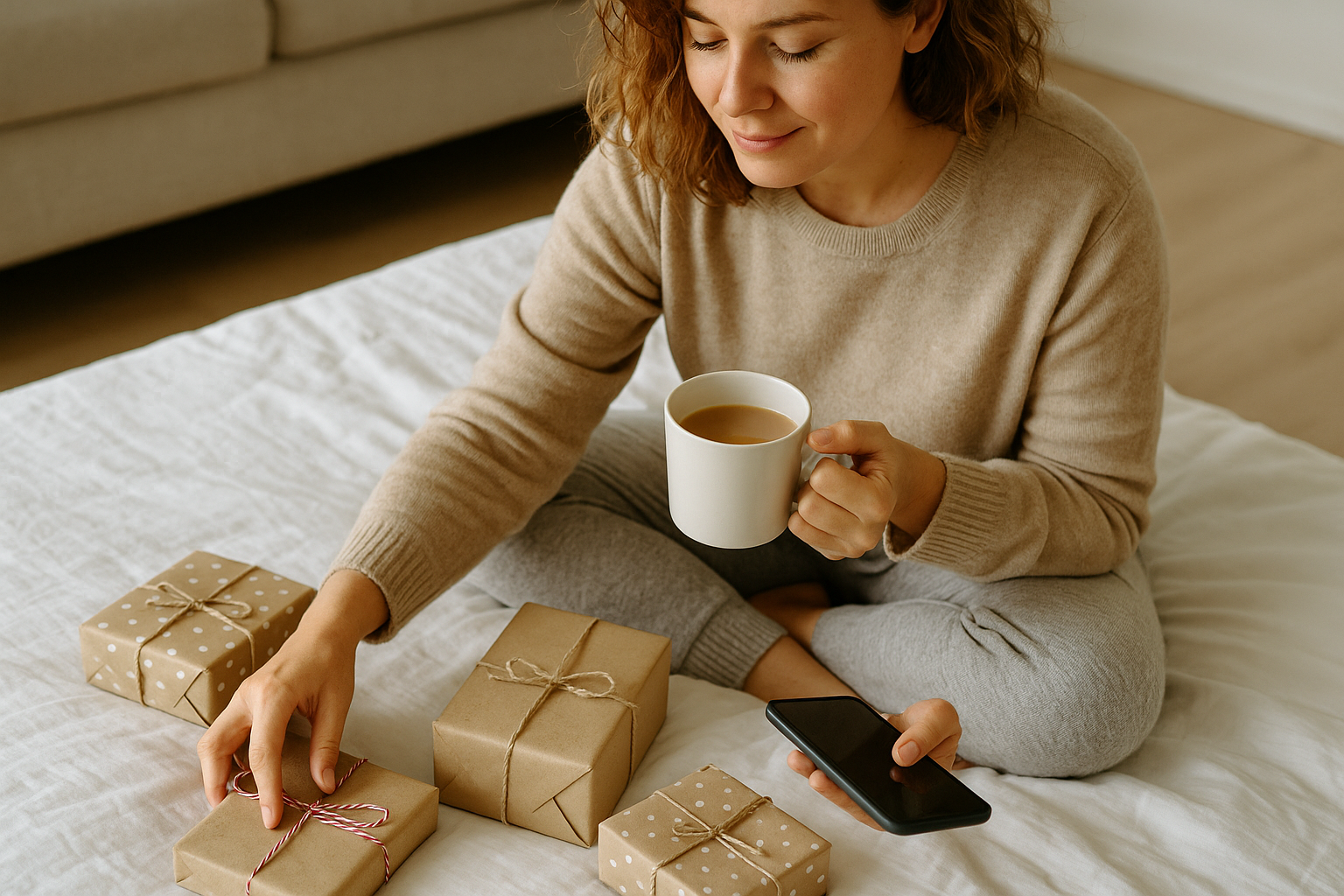 Entspannte Geschenkplanung mit Kaffee und Kalender