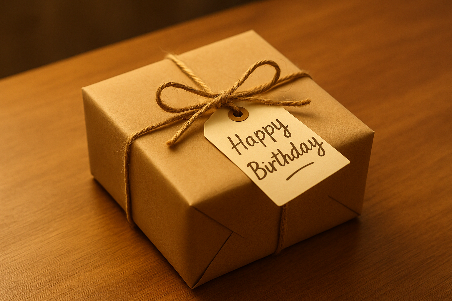 Schön verpacktes Geburtstagsgeschenk mit persönlicher Karte