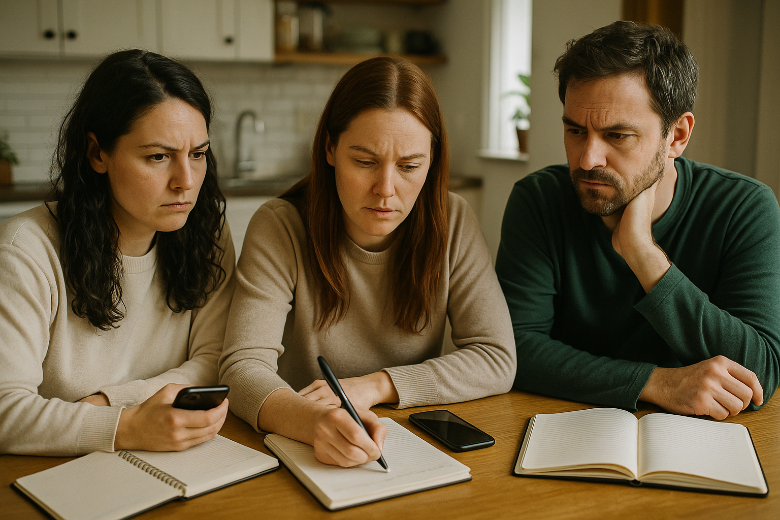 Familie bespricht gemeinsam den Geschenkplan