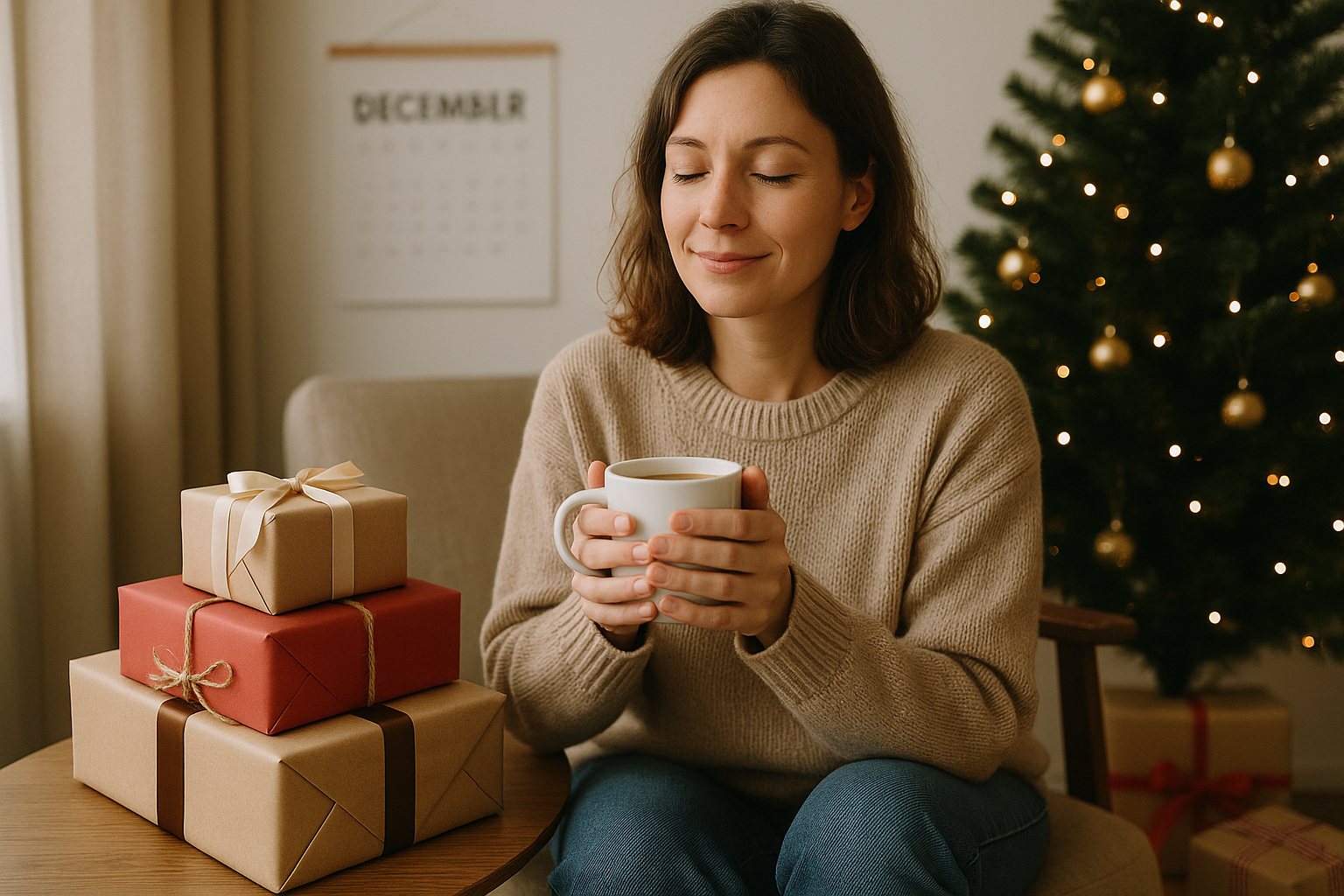 Entspannte Weihnachtsplanung im Herbst mit Tee und Notizbuch