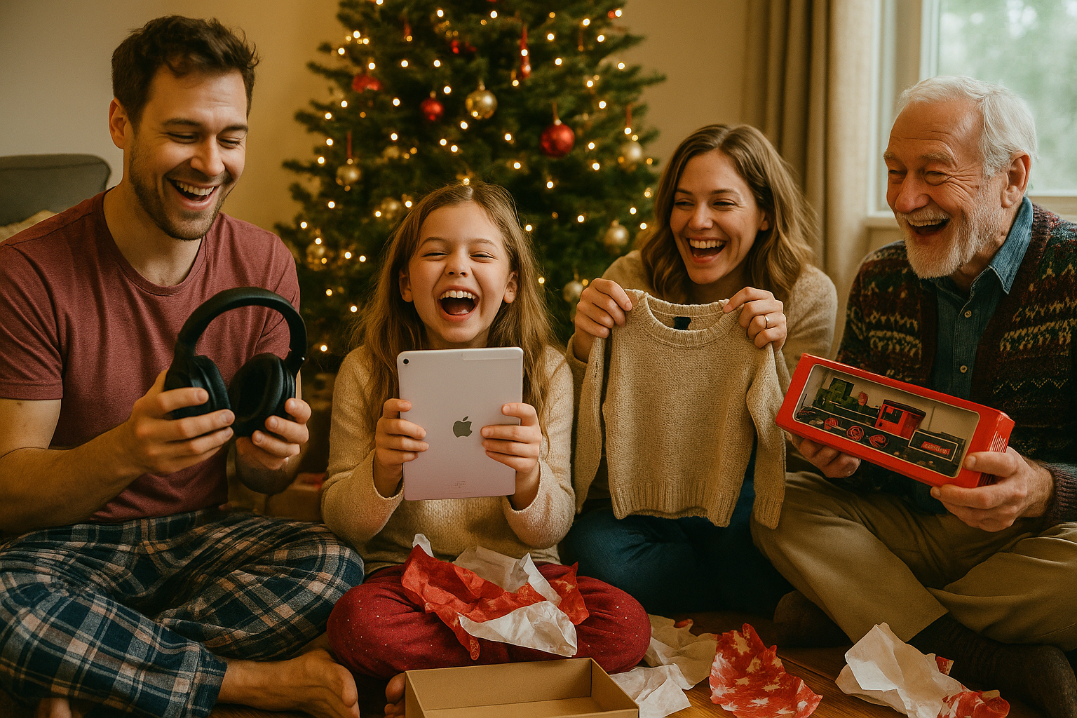 Glückliche Familie – alle Geschenke haben gepasst