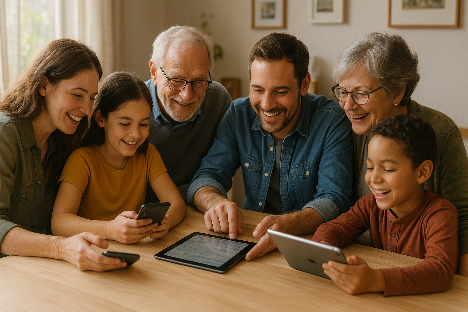 Familie plant gemeinsam Geschenke mit digitalen Wunschlisten